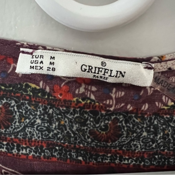 Grifflin Paris Boho Crochet Top Medium Patchwork Paisley Floral Peasant Festival - Picture 4 of 10